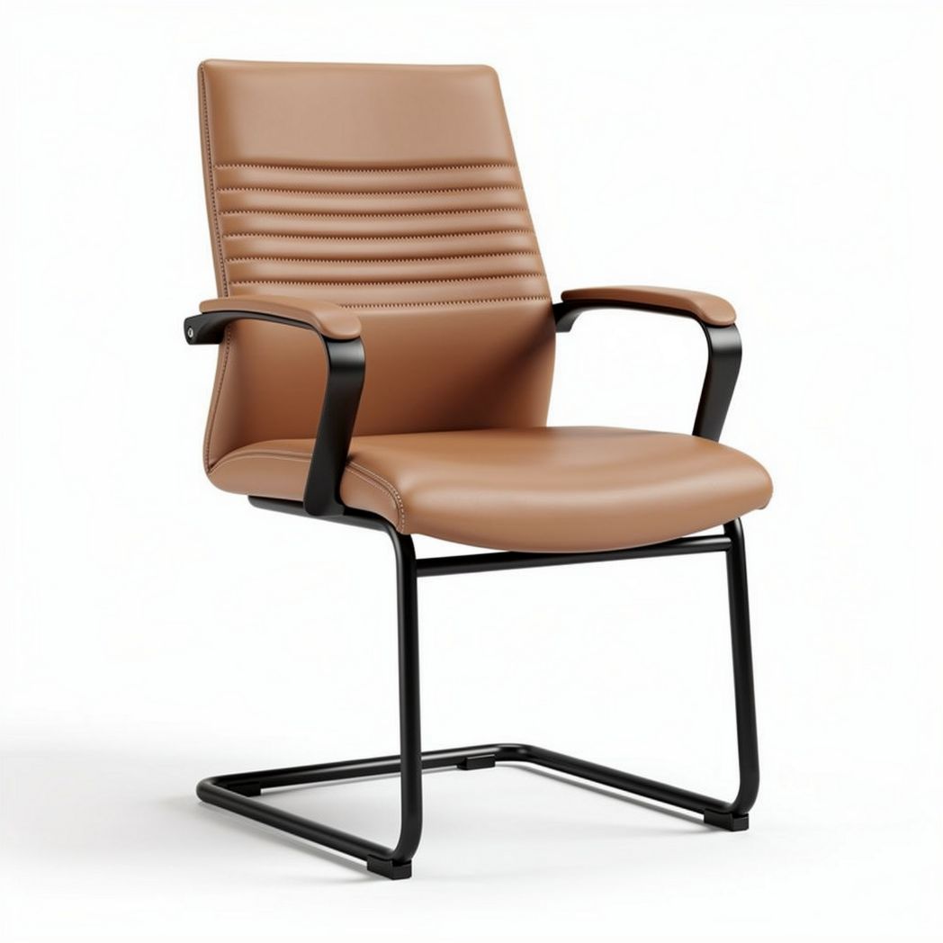 Leather office chair with armrests and metal frame in brown 60 x 55 x 80cm