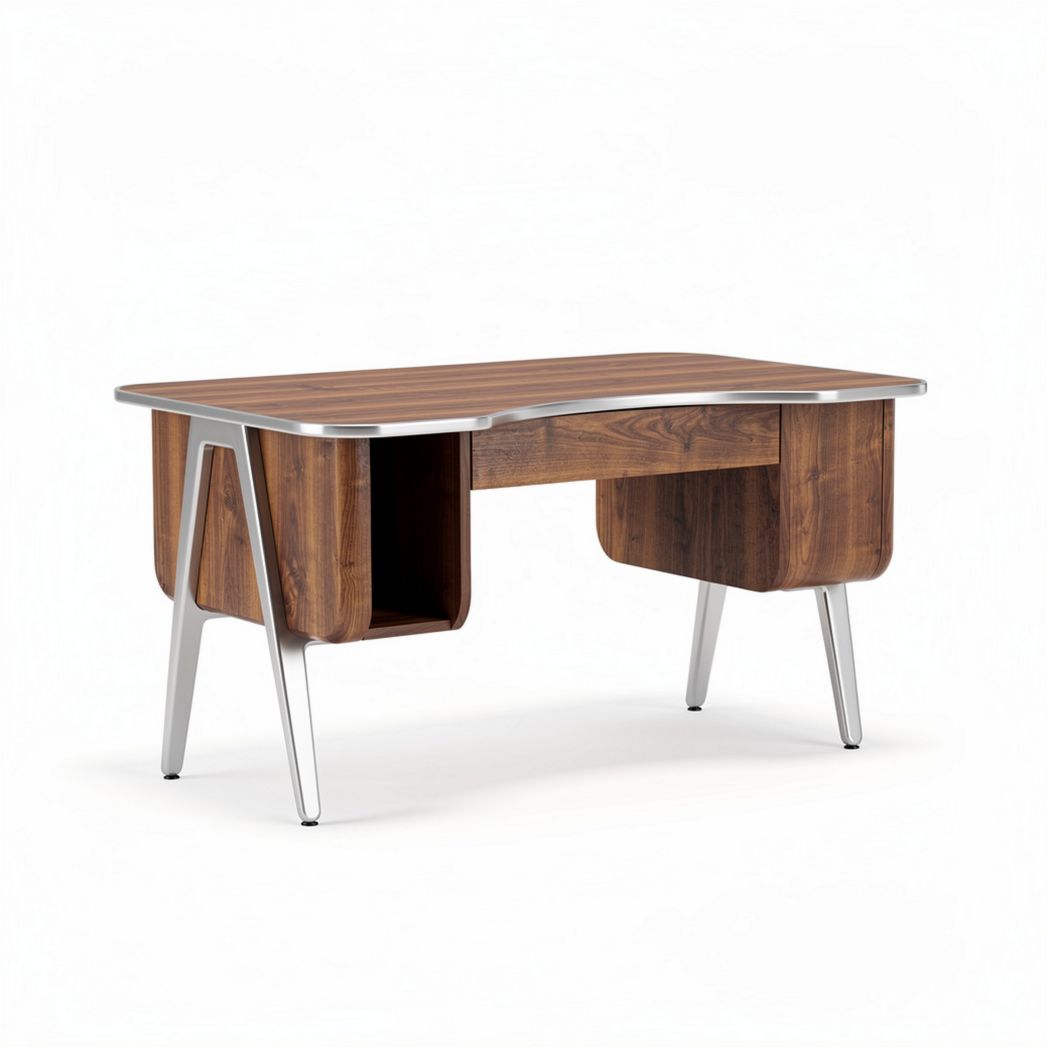 Wooden desk with metal legs and storage compartment 150 x 75 x 75cm