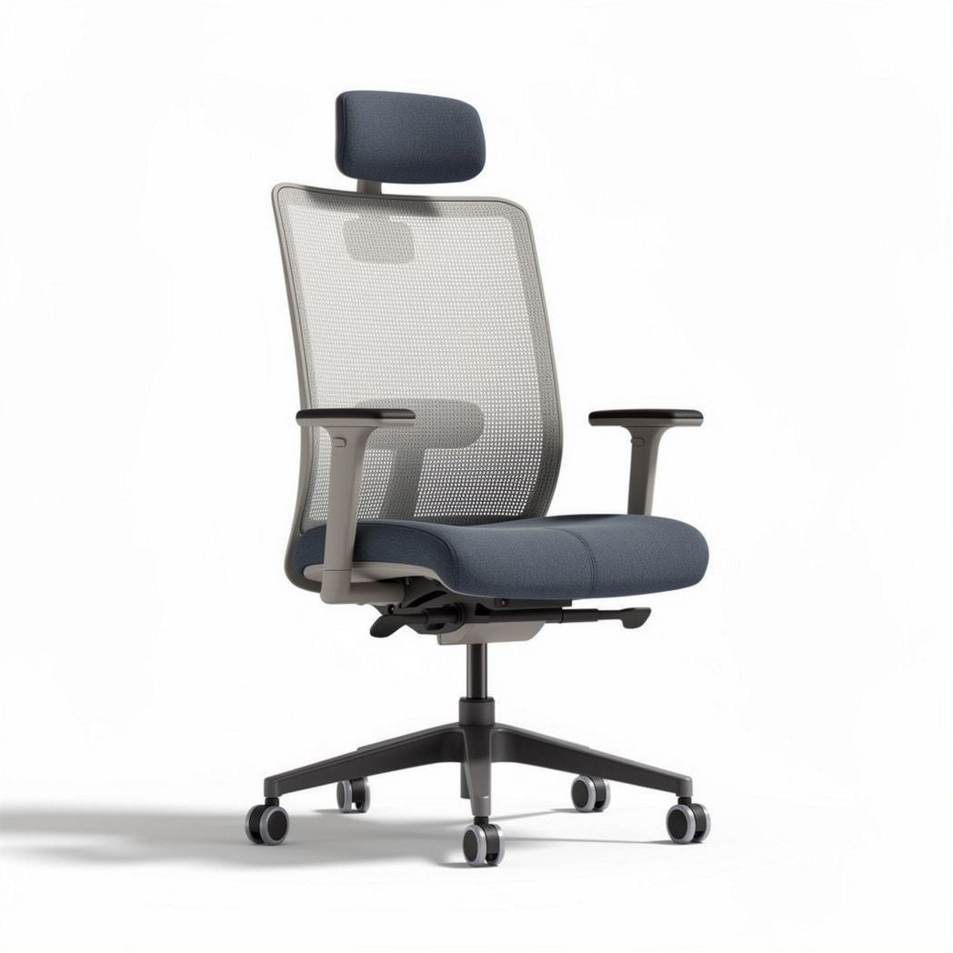 Mesh office chair with adjustable headrest and ergonomic design gray blue 50 x 60 x 110cm