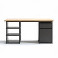 Wood top desk with metal frame and storage drawers 140 x 70 x 75cm
