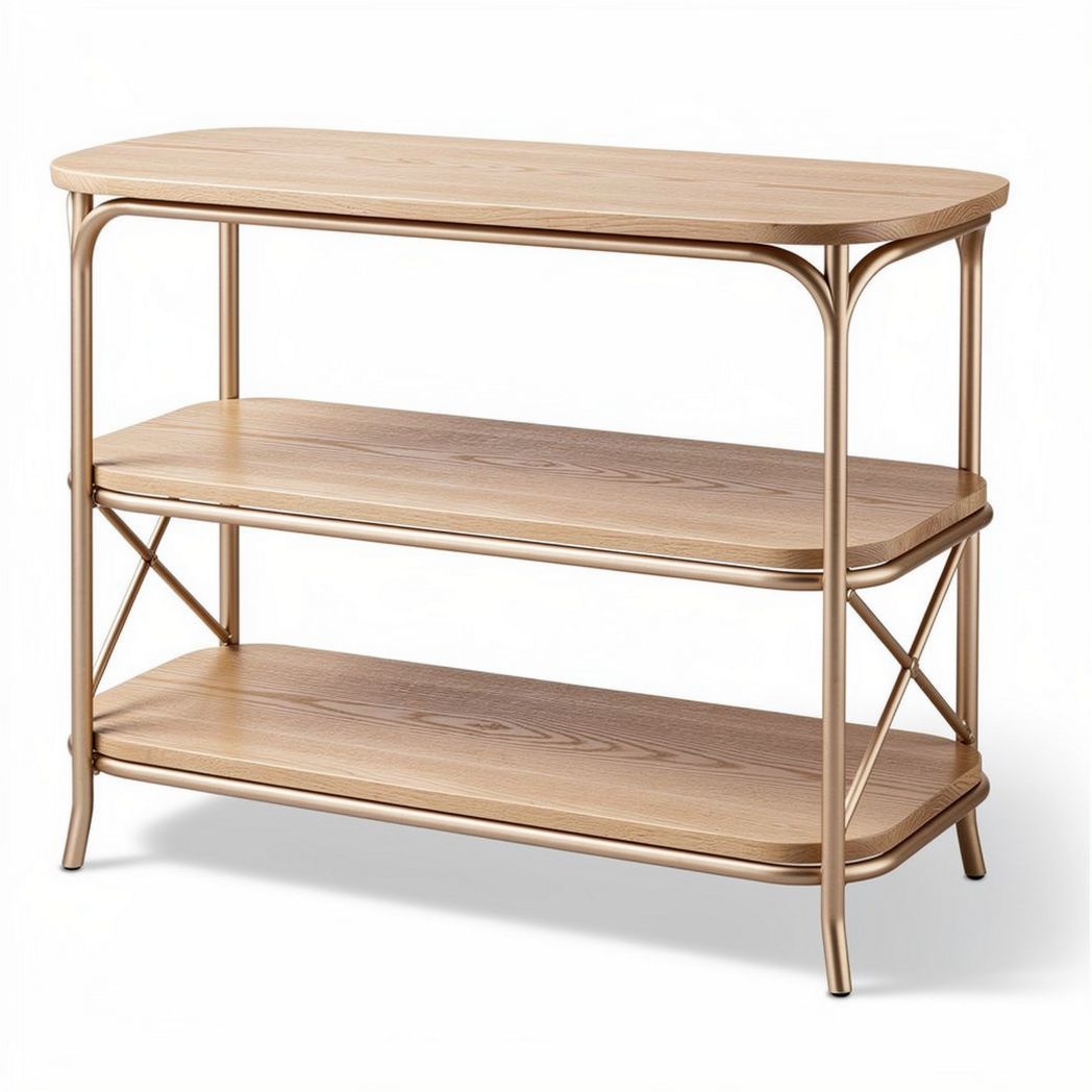 Oval wood and metal console table with two shelves 120 x 40 x 70cm
