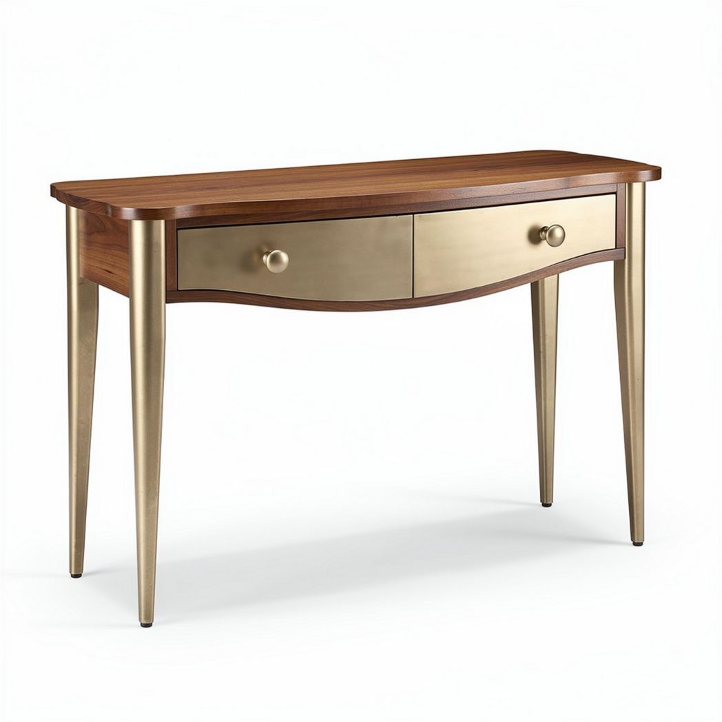 Wood and metal console table with two drawers 80 x 40 x 75cm