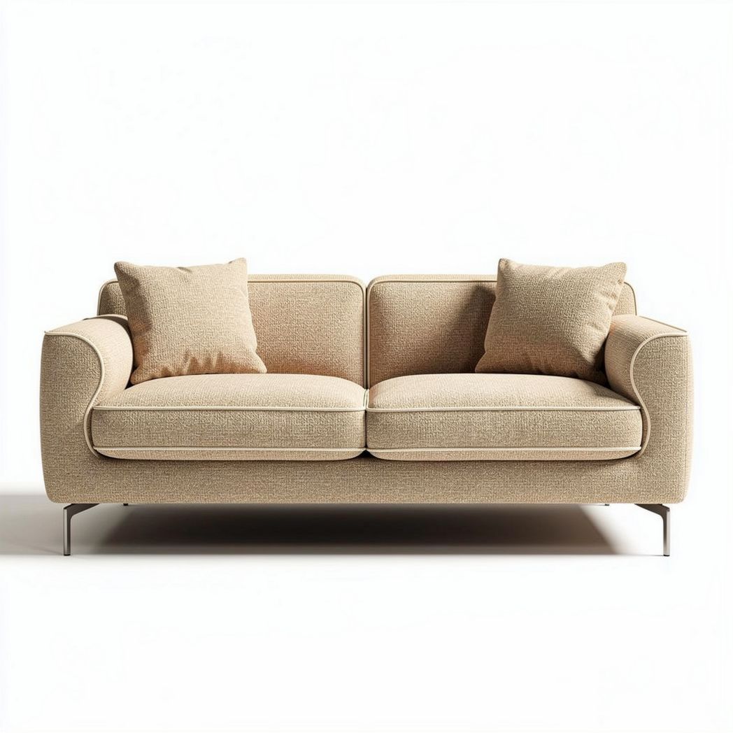 Fabric two-seater sofa with removable cushions in beige 180 x 90 x 80cm