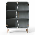 Modern gray wood cabinet with open shelves and brass handles 60 x 40 x 80cm