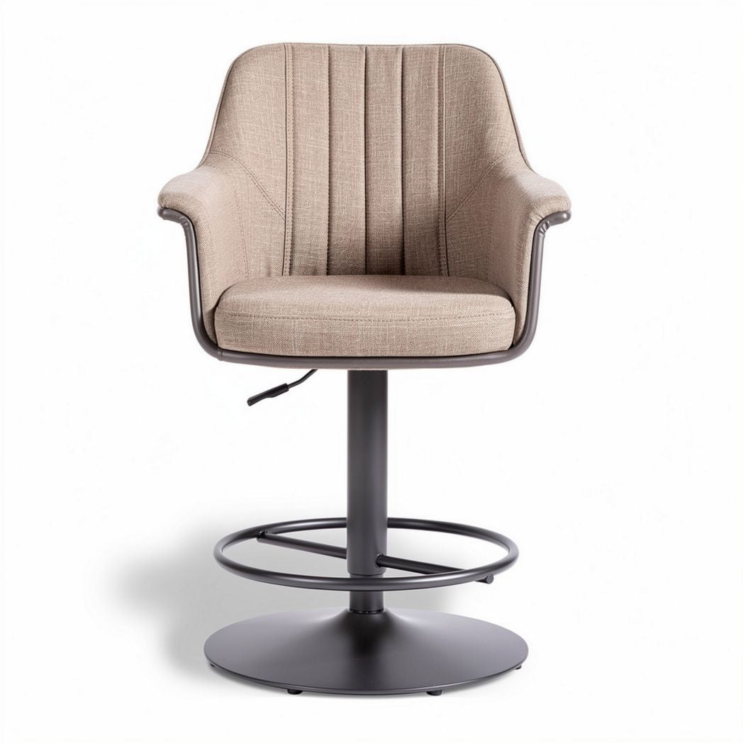 Swivel bar stool with adjustable height and fabric upholstery in beige