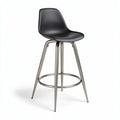 Black plastic bar stool with metal frame for modern kitchen decor