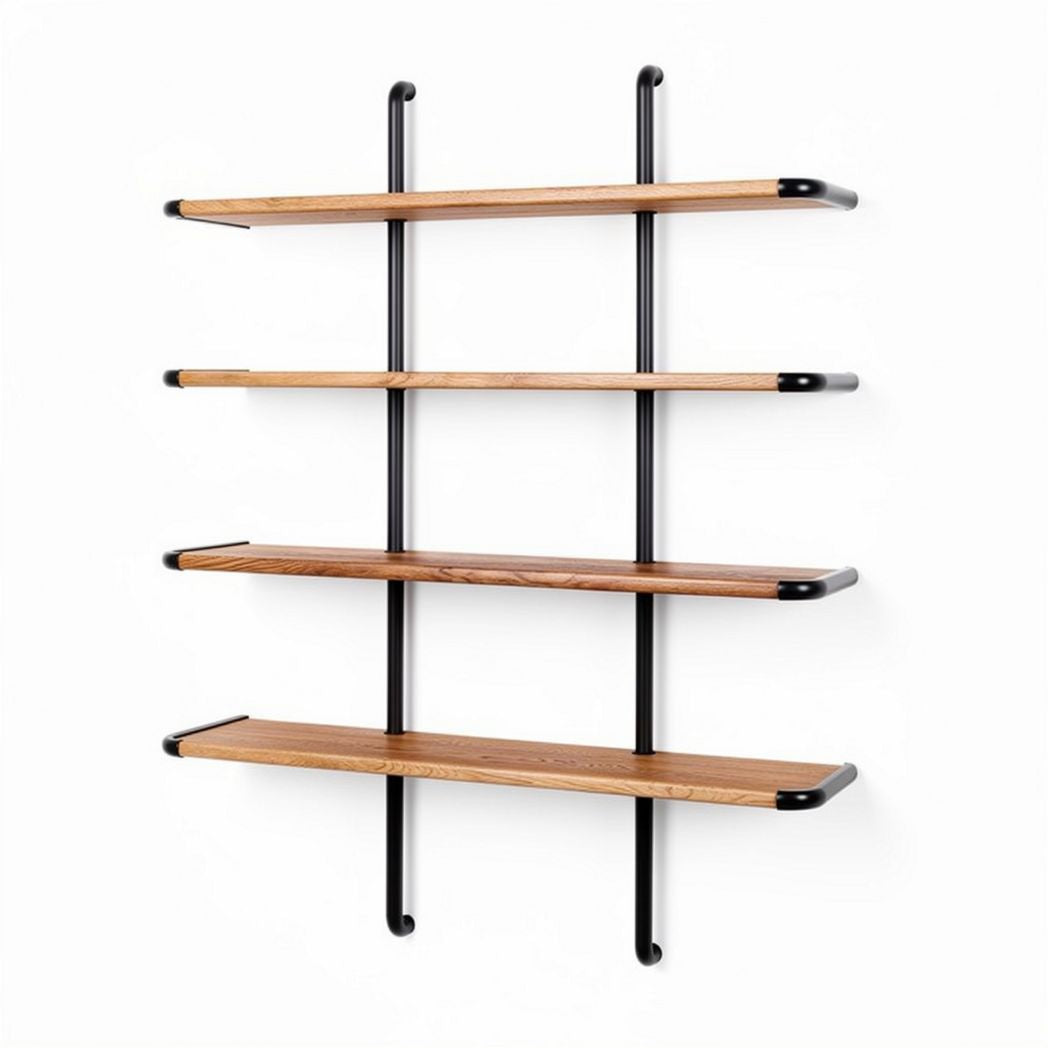 Wall-mounted wooden shelf with black metal frame 80 x 30 x 120cm