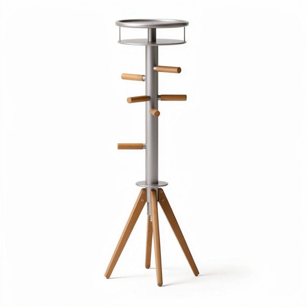 Coat rack with wooden accents and metal frame 50 x 50 x 180cm