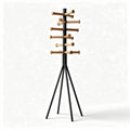 Bamboo and metal coat rack with eight hooks for home or office use