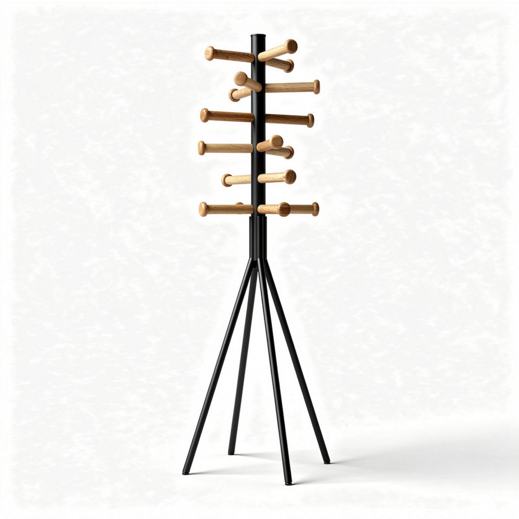 Bamboo and metal coat rack with eight hooks for home or office use