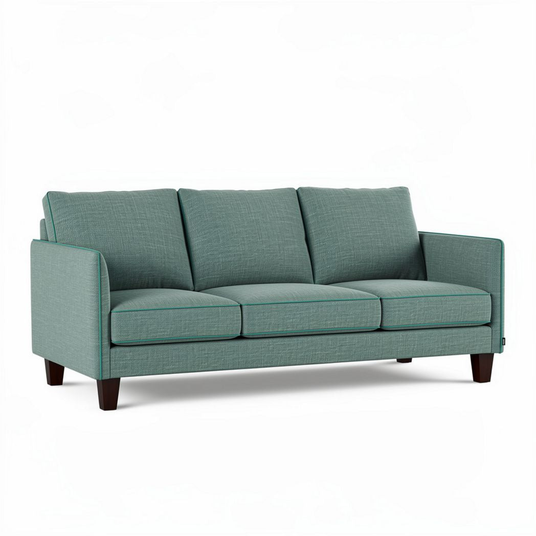 Three-seater fabric sofa in teal color with wooden legs 200 x 85 x 85cm