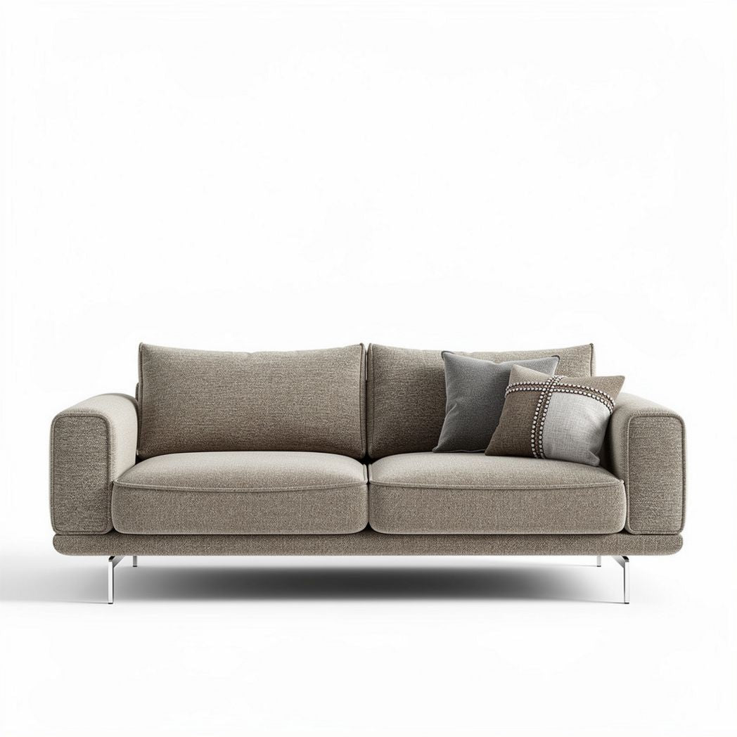 Modern fabric sofa with pillow set in light gray 200 x 90 x 80cm
