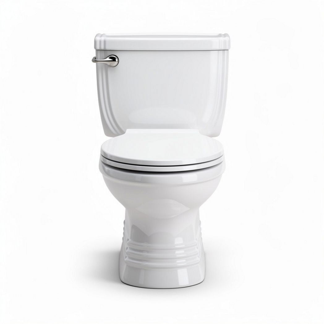 Two-piece white ceramic toilet with elongated bowl 70 x 40 x 75cm