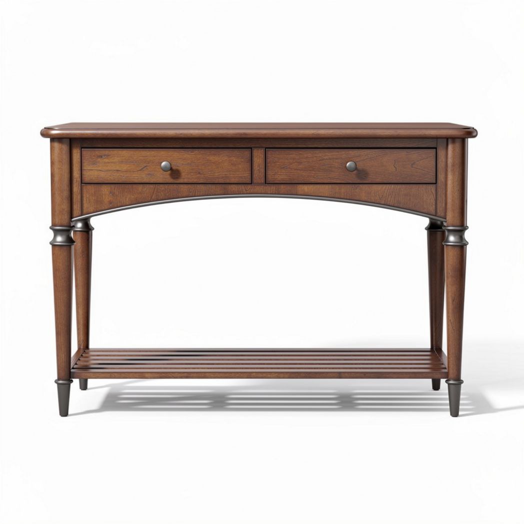 Wood console table with two drawers and lower shelf 80 x 35 x 75cm brown