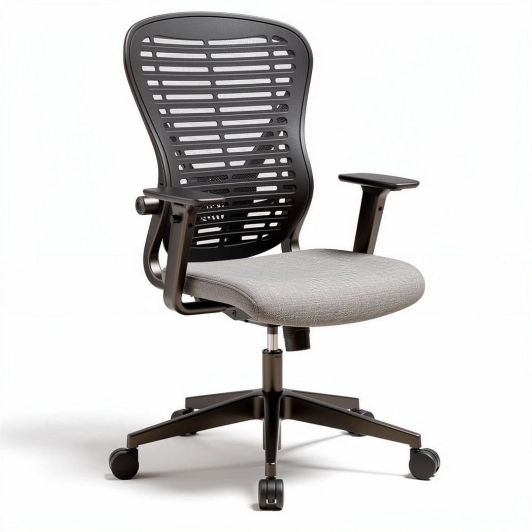 Mesh ergonomic office chair with adjustable arms and gray seat 50 x 60 x 100cm
