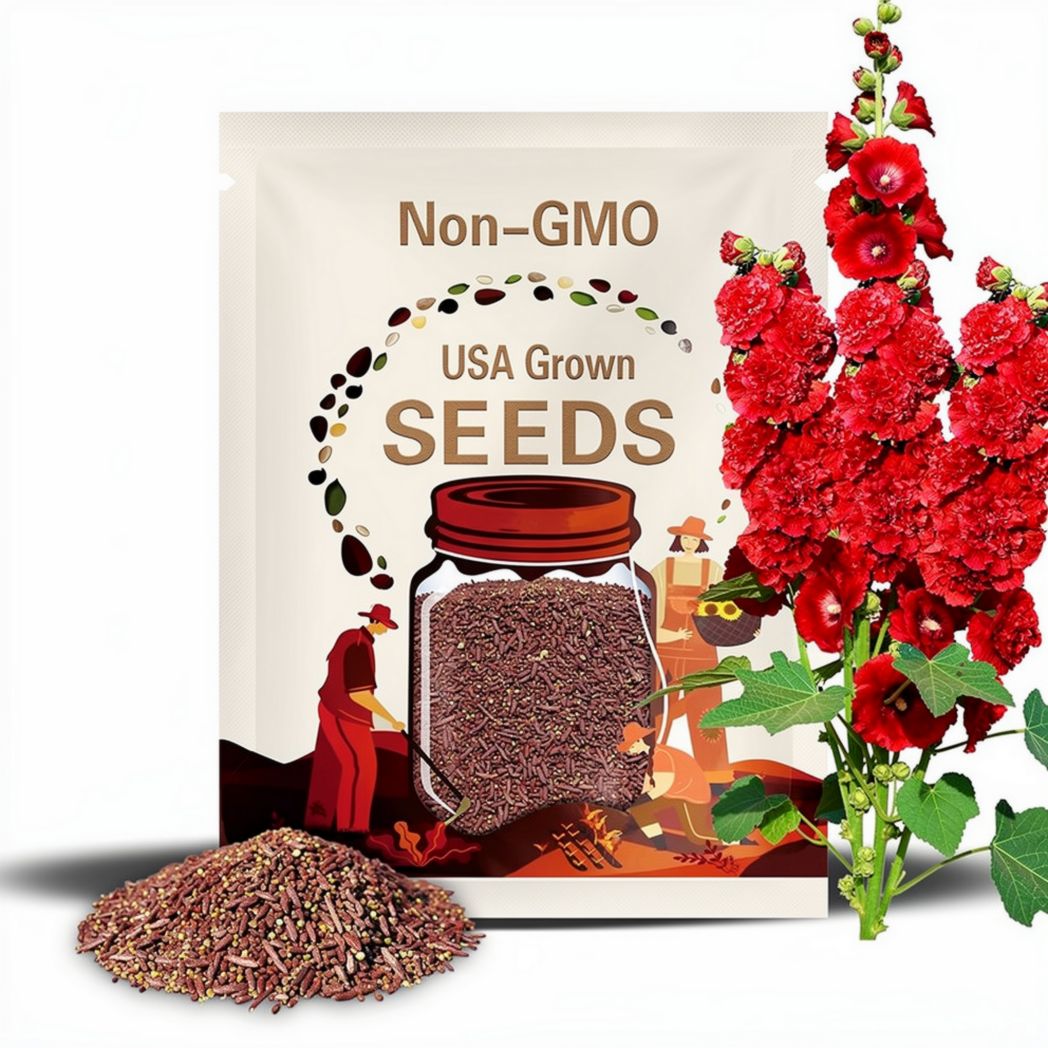Red Double O Hara Hollyhock Seeds - Showy Blooms - Tall Flower Spikes - Attracts Pollinators - Drought Tolerant - Plant in Spring/Fall #8091
